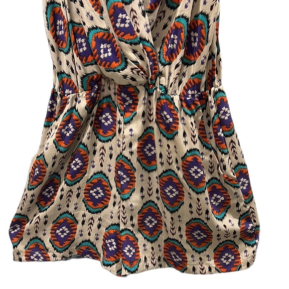 Rory Beca Silk Tribal Aztec Printed Wrap Front Draped Romper - L - Picture 4 of 12